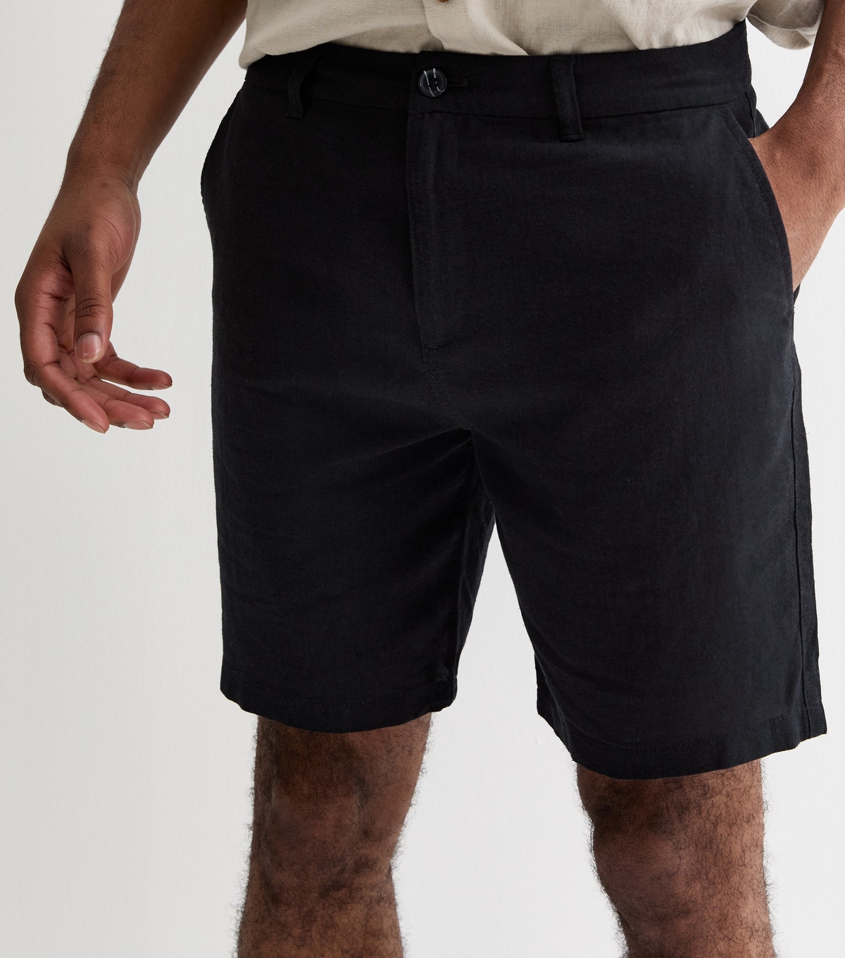 Men's Black Linen Blend Regular Fit Shorts New Look