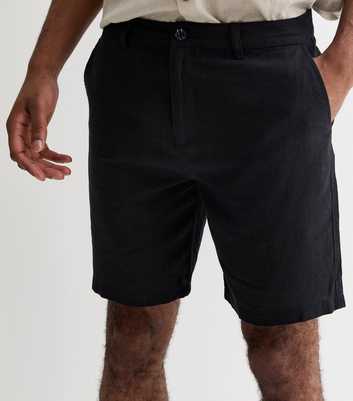 Black Linen Blend Regular Fit Shorts