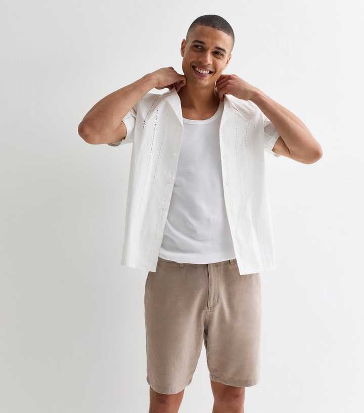 Light Brown Regular Linen Blend Shorts