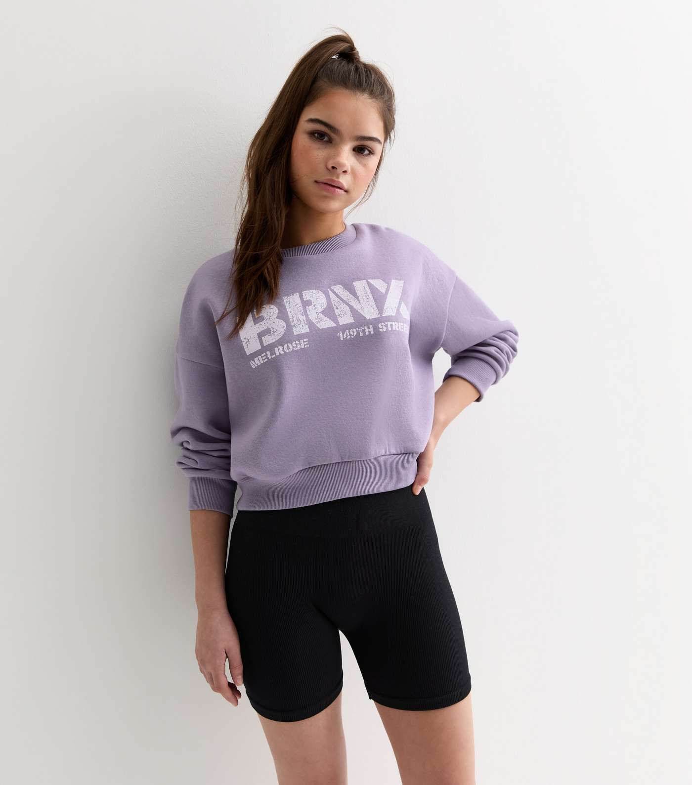 Girls Lilac BRNX Logo Crop Sweatshirt
