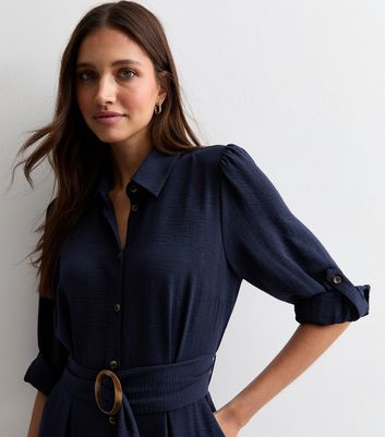 Navy Belted Midi Shirt Dress New Look