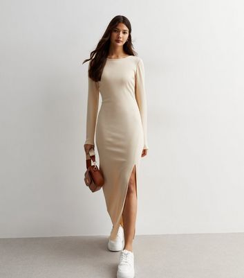 Long sleeve scoop back dress sale