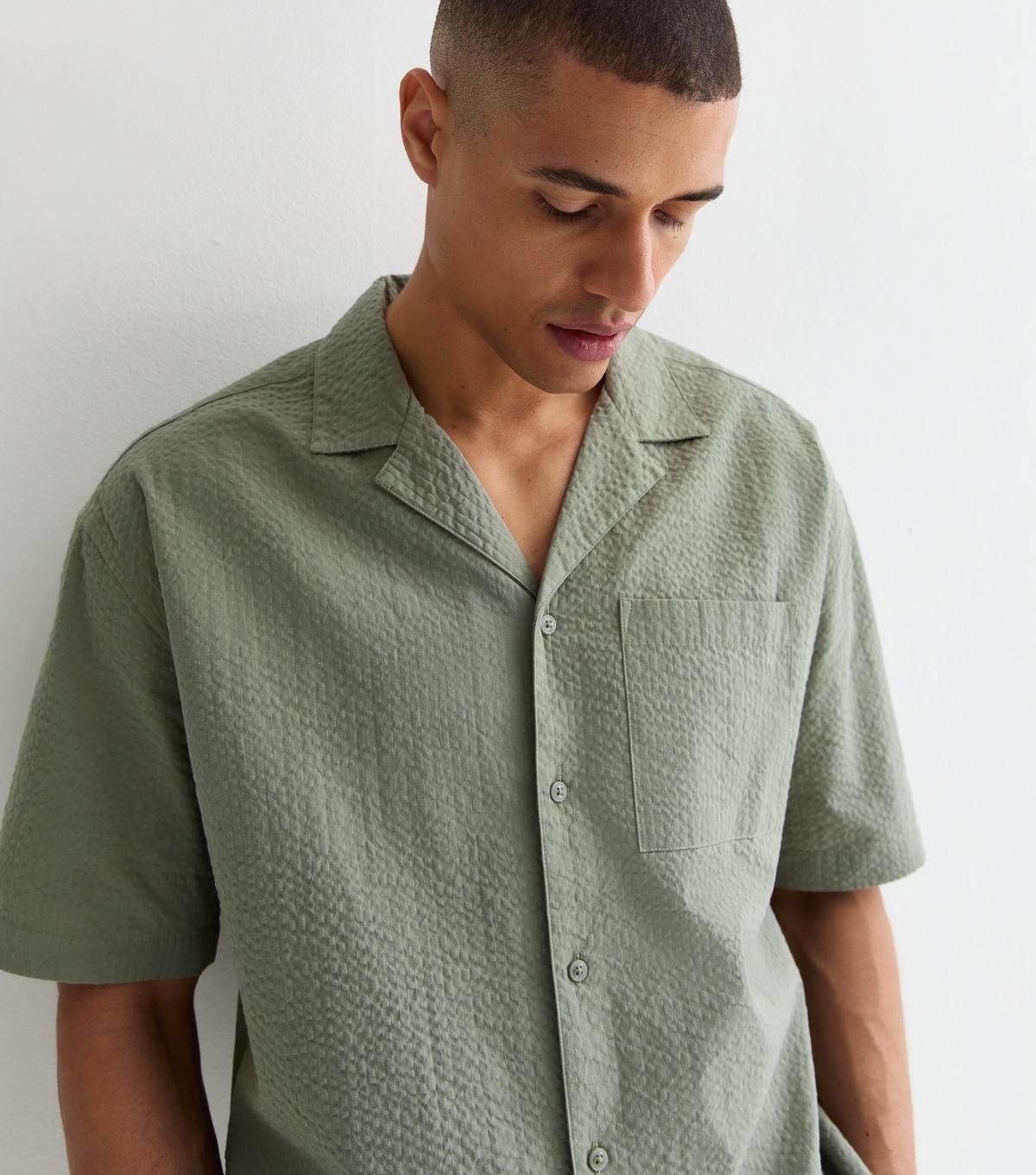 Men's Olive Cotton Short Sleeve Oversized Shirt New Look