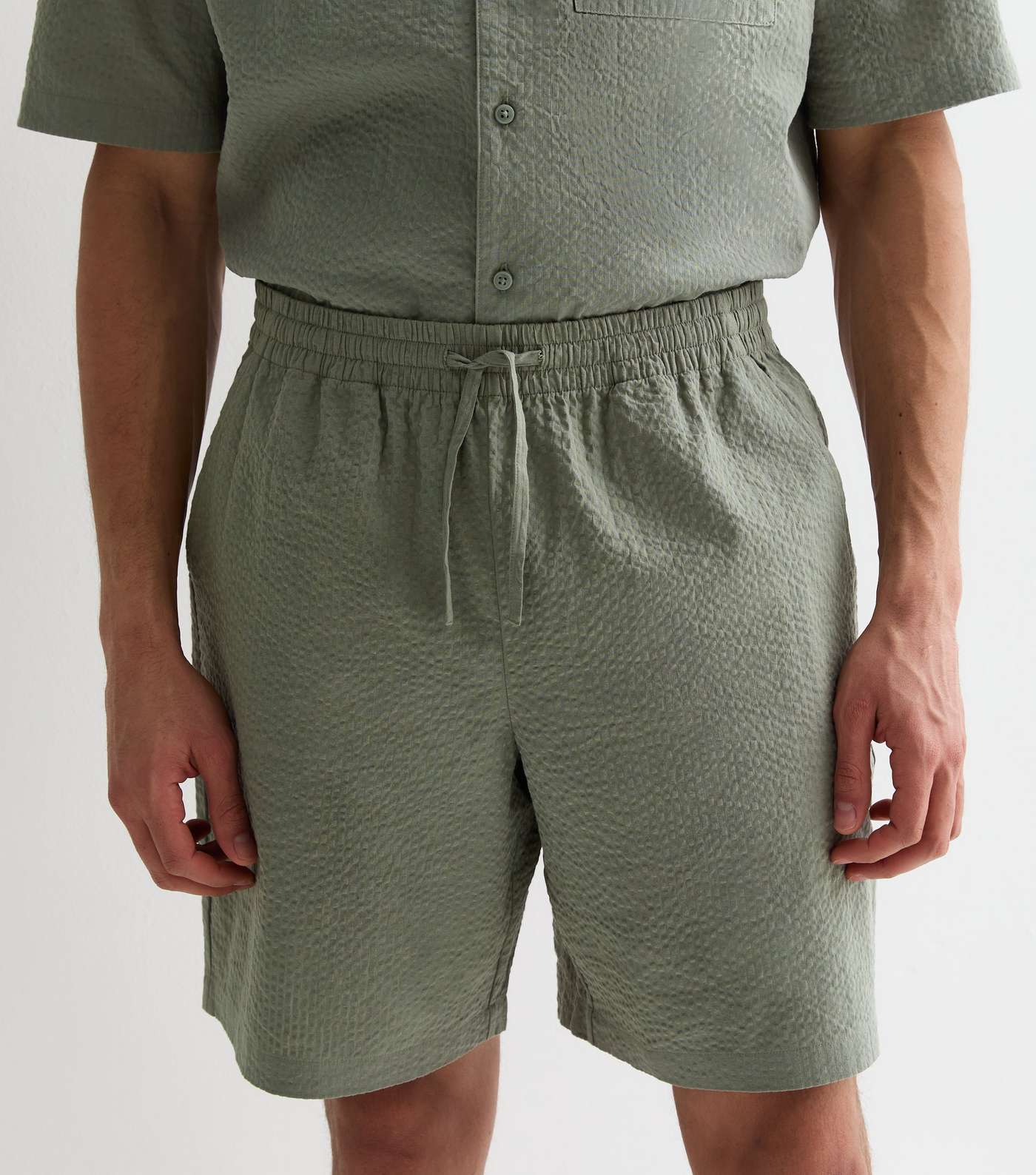 Olive Relaxed Fit Cotton Drawstring Shorts Image 2