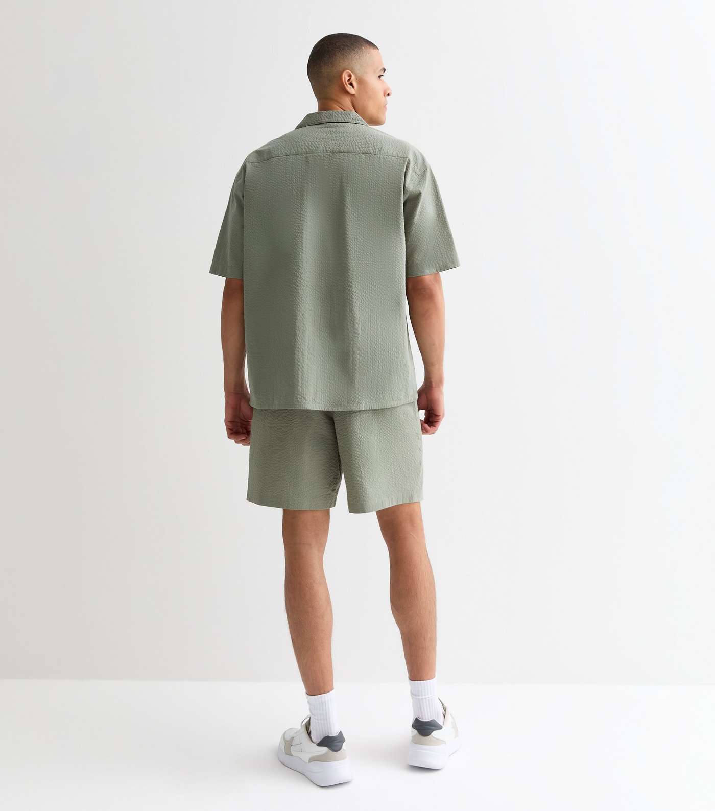 Olive Relaxed Fit Cotton Drawstring Shorts Image 4