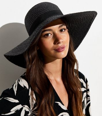 Black Straw Effect Oversized Hat