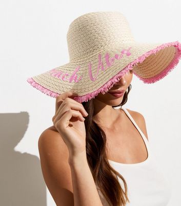 Off White Straw Effect Logo Floppy Hat New Look