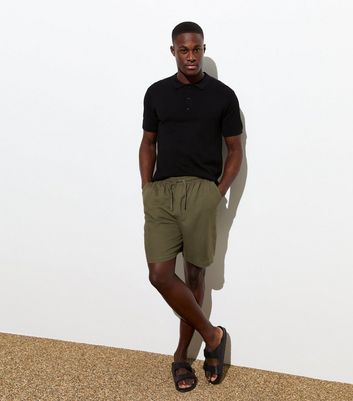 Men's Black Fine Knit Slim Fit Polo Top New Look