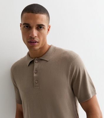 Men's Light Brown Fine Knit Slim Fit Polo Top New Look
