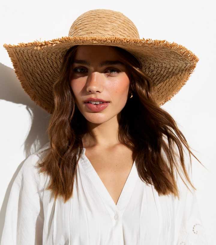 Tan Straw Effect Floppy Hat