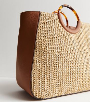 Straw bag hot sale round handle