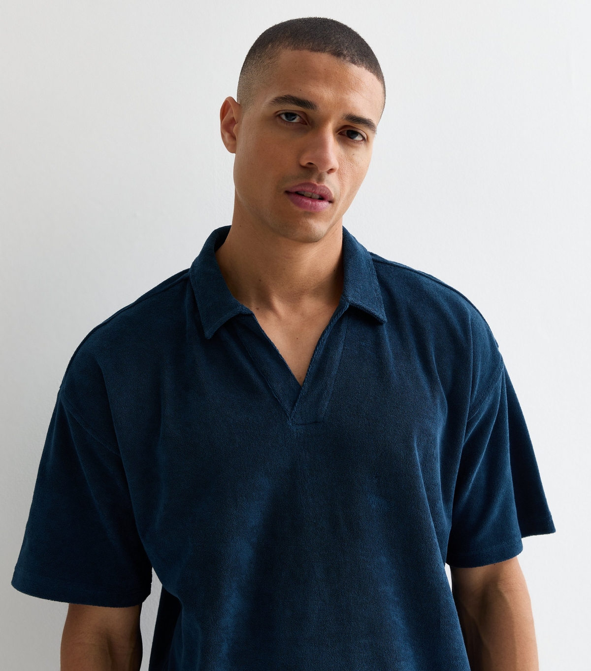 Men's Navy Short Sleeve Towelling Shirt New Look