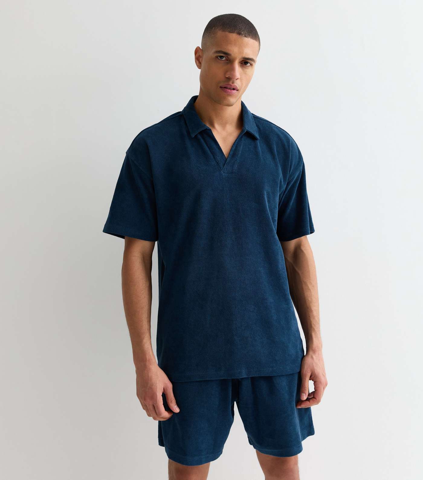 Navy Short Sleeve Towelled Shirt Image 3