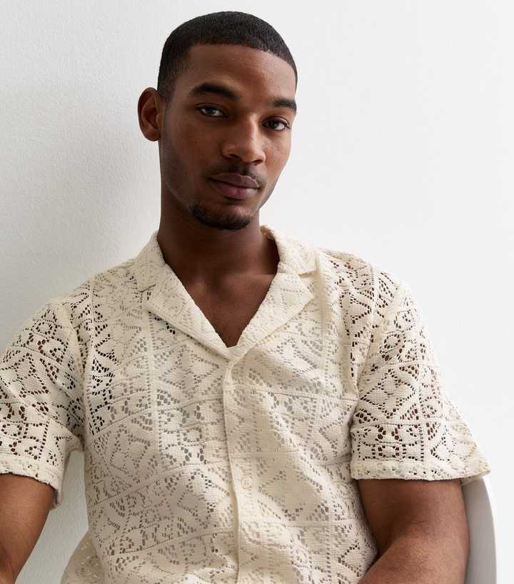 Off White Lace Short Sleeve Shirt