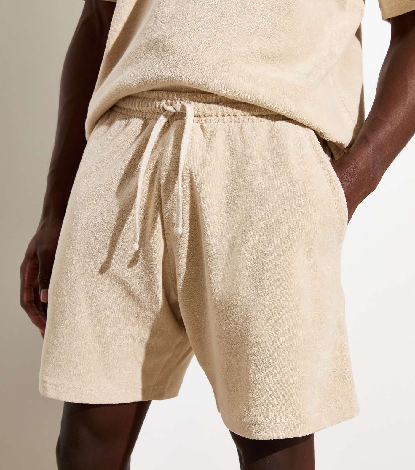 Stone Relaxed Fit Drawstring Towelled Shorts Image 2