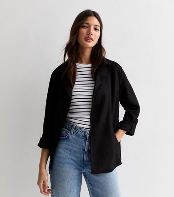 Black Suedette Duster Jacket New Look