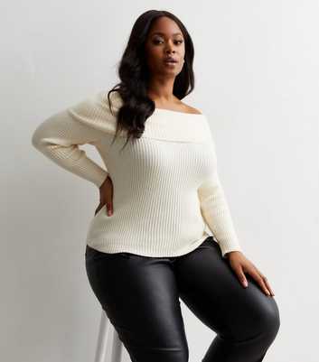 ONLY Curves Off White Knit Bardot Jumper