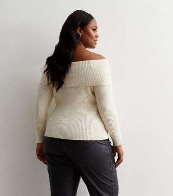 ONLY Curves Off White Knit Bardot Jumper New Look