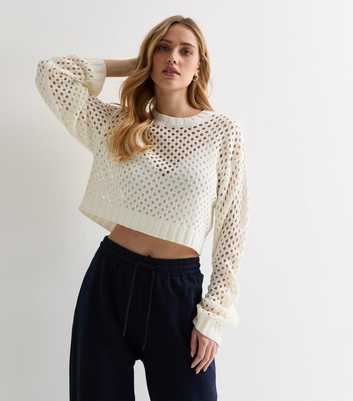 ONLY White Open Knit Crop Jumper