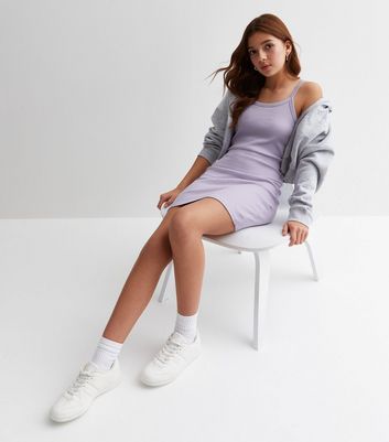 Girls Lilac Ribbed Strappy Mini Dress New Look