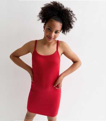 Girls Red Ribbed Strappy Dress