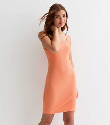 Girls Coral Ribbed Strappy Dress