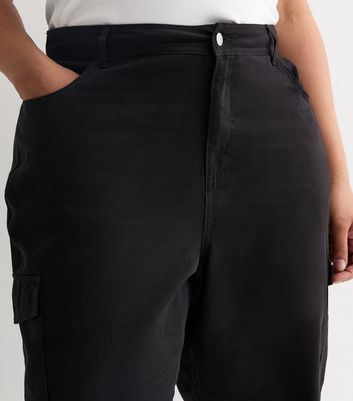 Curves Black Cuffed Cotton Cargo Trousers New Look