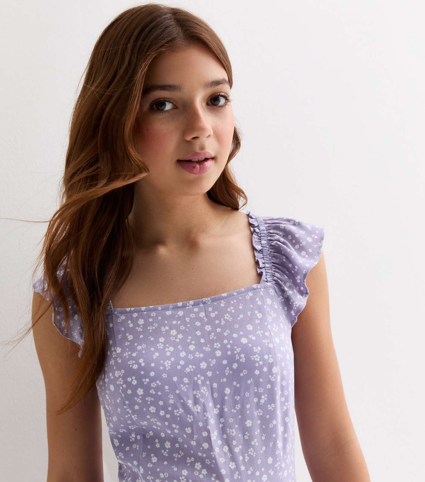 Girls Lilac Ditsy Floral Frill Dress Image 4