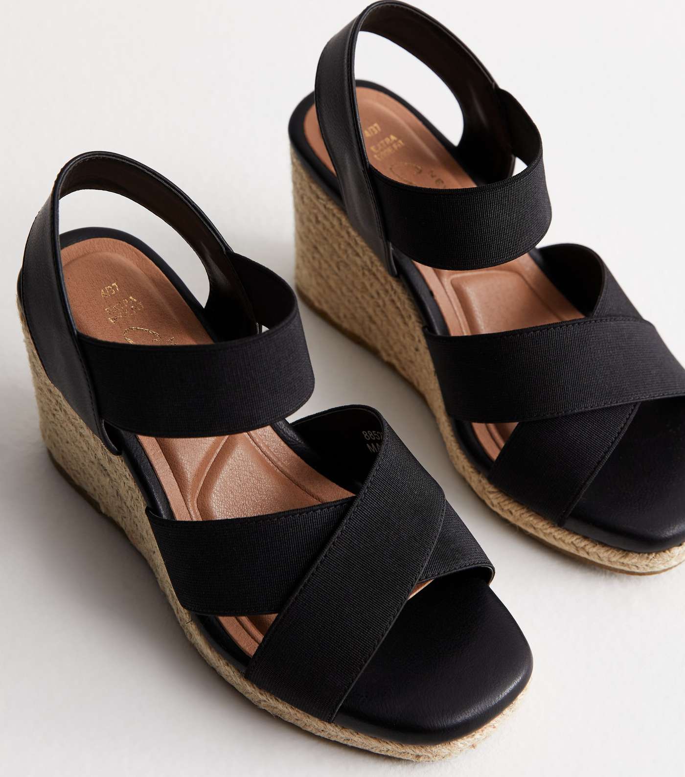 Extra Wide Fit Black Espadrille Wedge Sandals Image 4