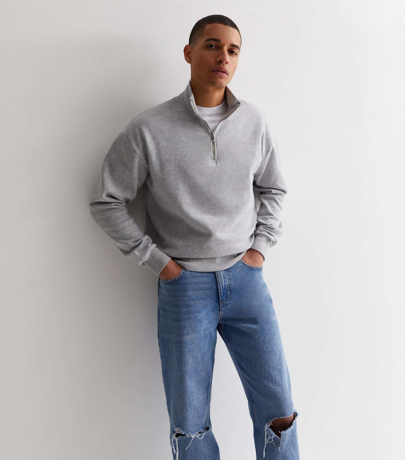 Grey Marl 1/4 Zip Funnel Neck Sweatshirt | New Look
