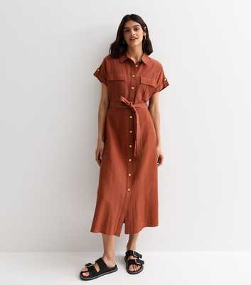 Rust Utility Belted Midi Shirt Dress