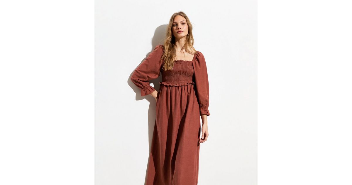 Rust Square Neck Midi Dress | New Look