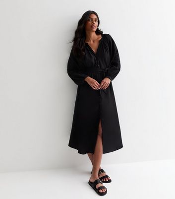 Black Embroidered Sleeve Midi Dress New Look