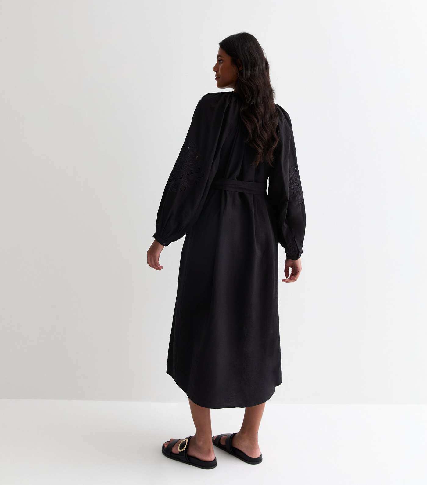 Black Embroidered Sleeve Midi Dress Image 4