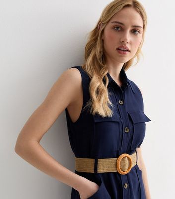 Navy Belted Utility Midi Shirt Dress New Look