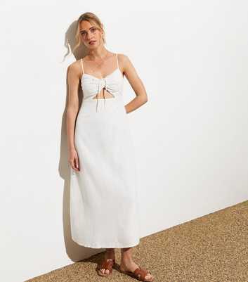 Off White Strappy Cut Out Ruched Midi Dress  