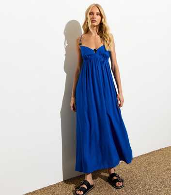 Blue Bead-Embellished Midi Dress