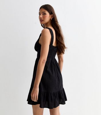 Black Cotton Lace Up Milkmaid Mini Dress New Look