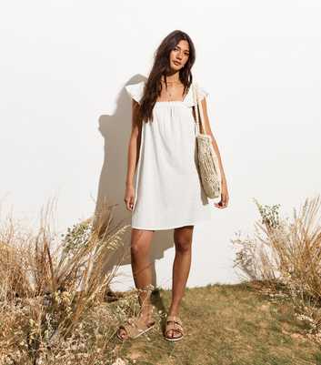 White Cotton Frill-Trim Mini Dress 