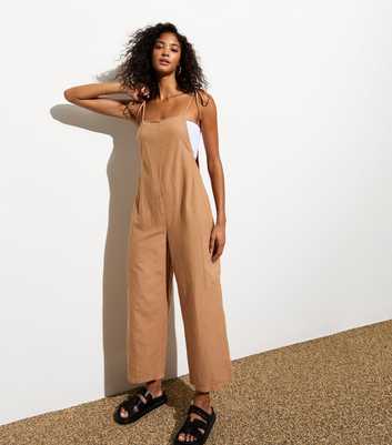 Stone Tie Strap Cropped Dungaree Jumpsuit