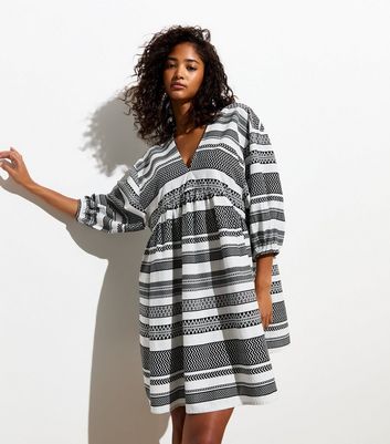 Black and white striped cotton dress hotsell