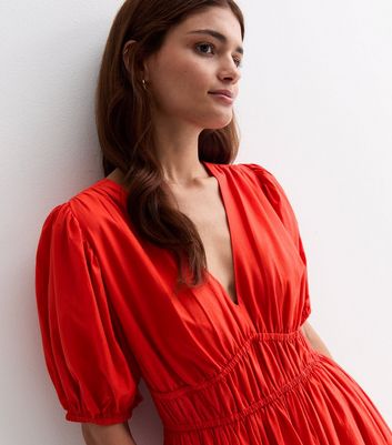 Red cotton midi store dress