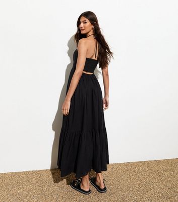 Black halter neck midi dress best sale