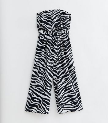 Black Zebra Print Bandeau Belted Wide Leg Jumpsuit New Look