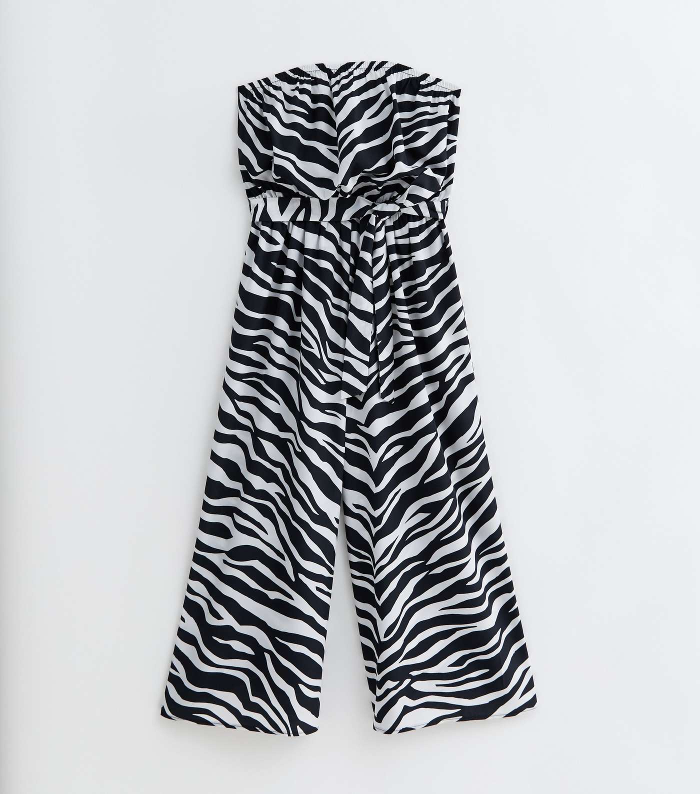 Black Zebra Print Bandeau Belted Wide Leg Jumpsuit Image 5