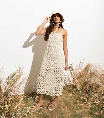 White Strappy Crochet Midi Dress 