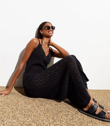 Black Crochet Maxi Beach Dress New Look