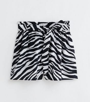 Black Zebra Print Belted Shorts New Look