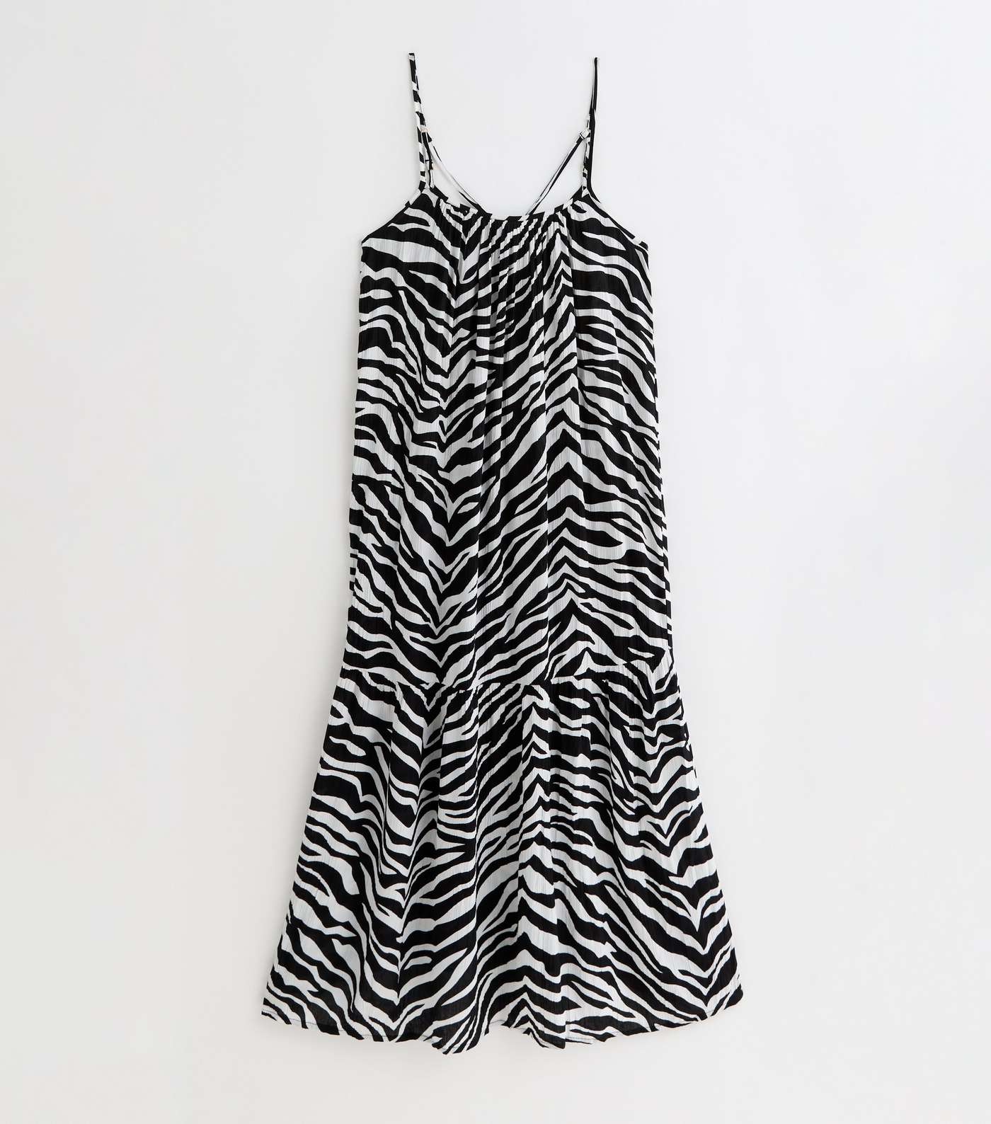 Black Zebra Print Crinkle Maxi Beach Dress Image 5