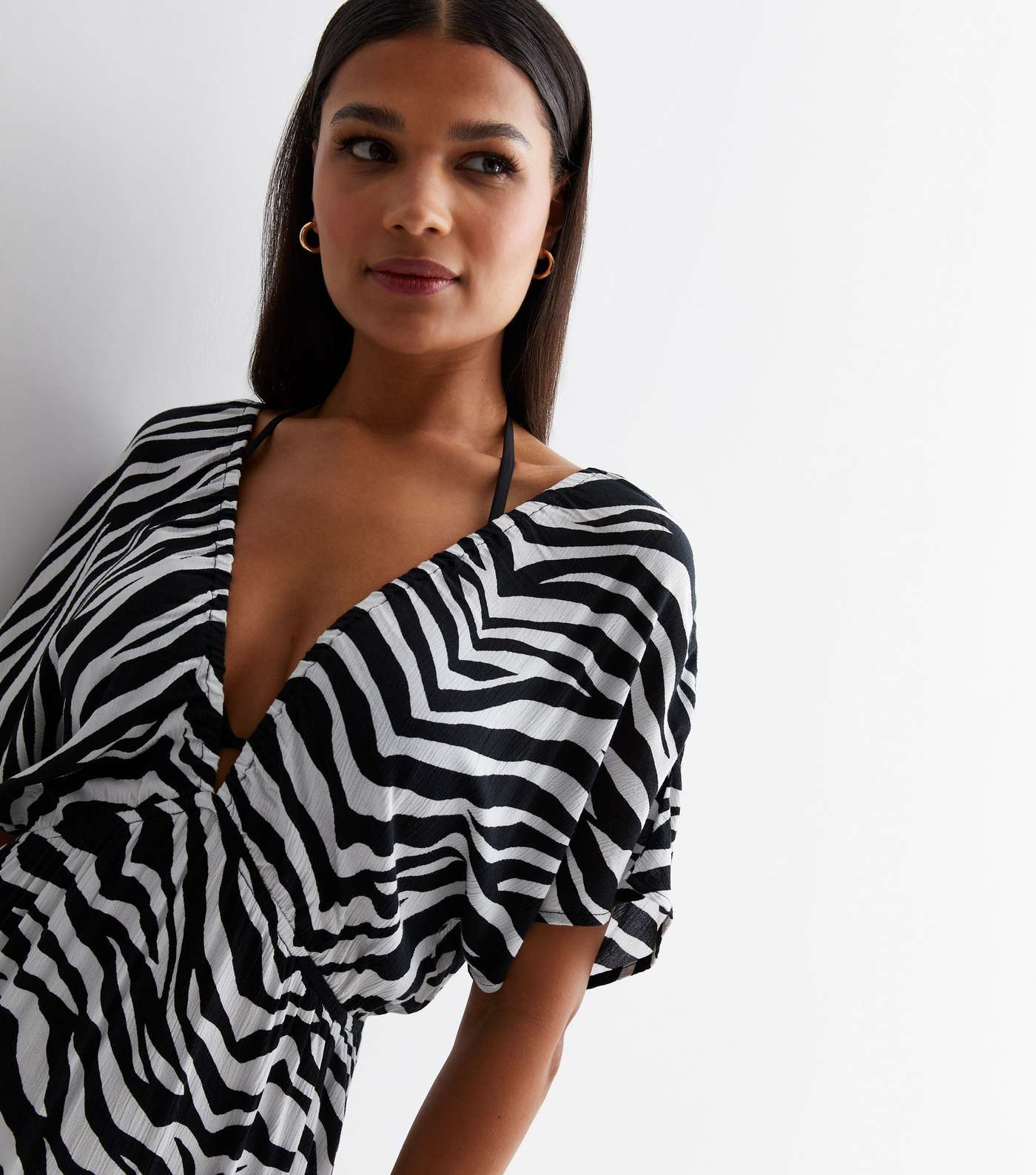 Black Zebra Short Sleeve Maxi Dress Image 2
